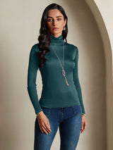 [Verde Oscuro] SilkSilky-ES Manga larga Cuello de Tortuga Camisetas de Mujer 005
