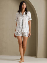 [Leopardo Blanco] SilkSilky-ES Short Sleeve Notch Collar Pijamas de mujer 006