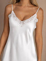 [Blanco] SilkSilky-ES Spaghetti Strap V Neck Camisón 004