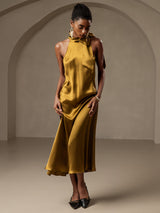[Marrón] SilkSilky-ES Sleeveless Halter Vestido 005