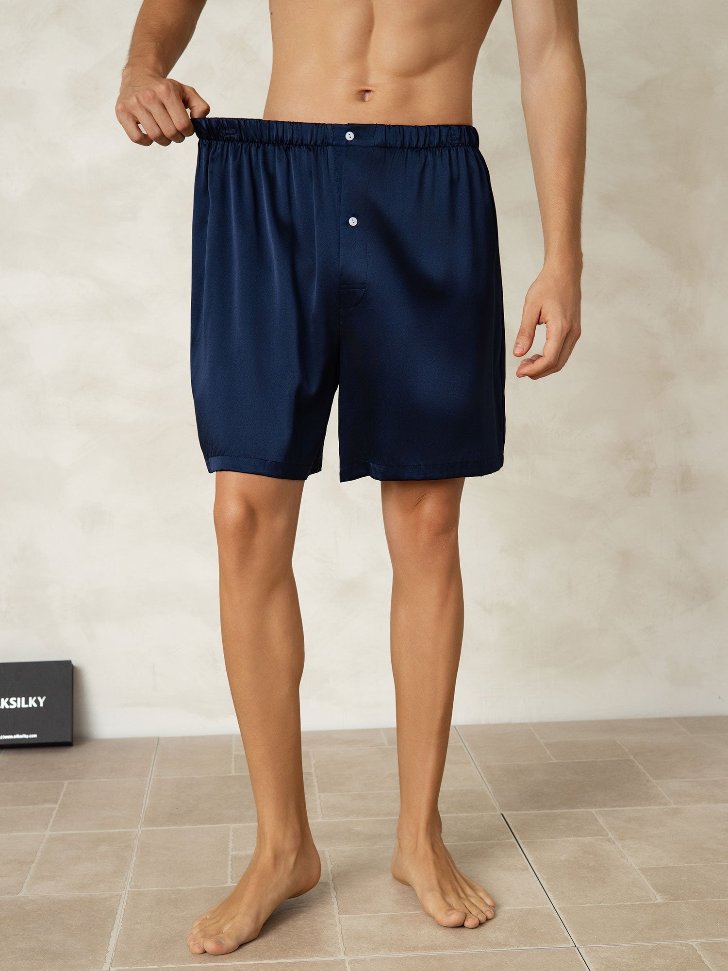 [AzulOscuro] SilkSilky-ES Seda Pura Mens Sleep Bottoms 005