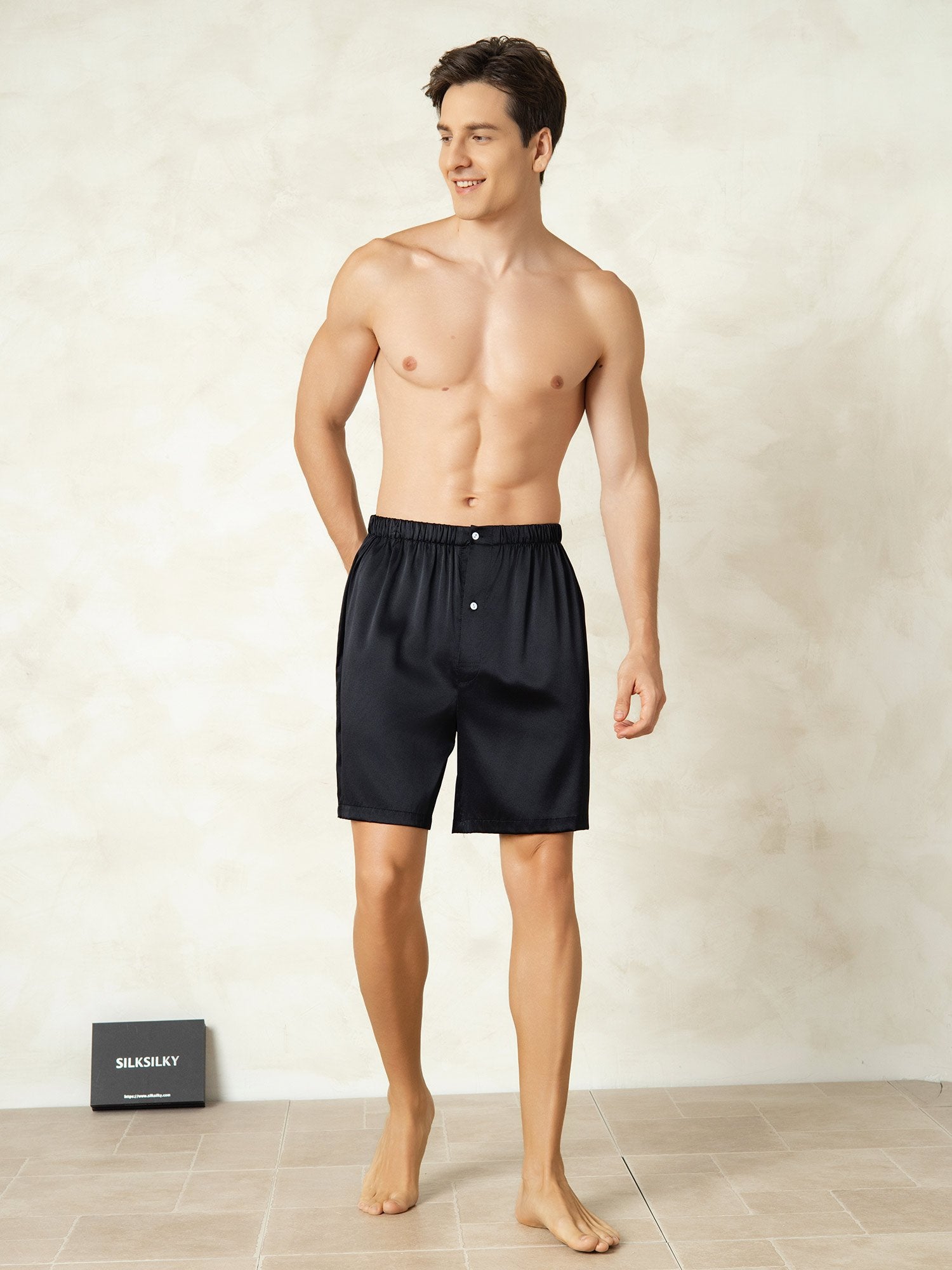 [Negro] SilkSilky-ES Seda Pura Mens Sleep Bottoms 003