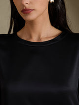 [Negro] SilkSilky-ES 3/4 Sleeve Round Neck Vestido 003