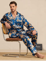 [Dragón Navy] SilkSilky-ES Long Sleeve Cuello de Muesca Pijamas de hombre 008