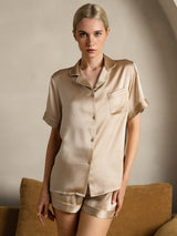 [Champán] SilkSilky-ES Short Sleeve Lapel Collar Pijamas de mujer 003