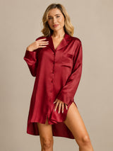 [Vino] SilkSilky-ES Long Sleeve Lapel Collar Camisas de dormir 003