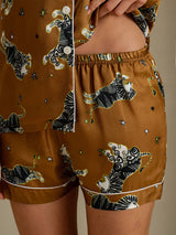 [León Marrón] SilkSilky-ES Short Sleeve Notch Collar Pijamas de mujer 006
