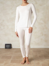 [Blanco] SilkSilky-ES Long Sleeve Round Neck Ropa Interior Larga Mujer 001