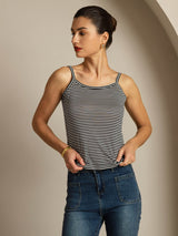 [Raya Negra] SilkSilky-ES Square Neck Top de tirantes 005