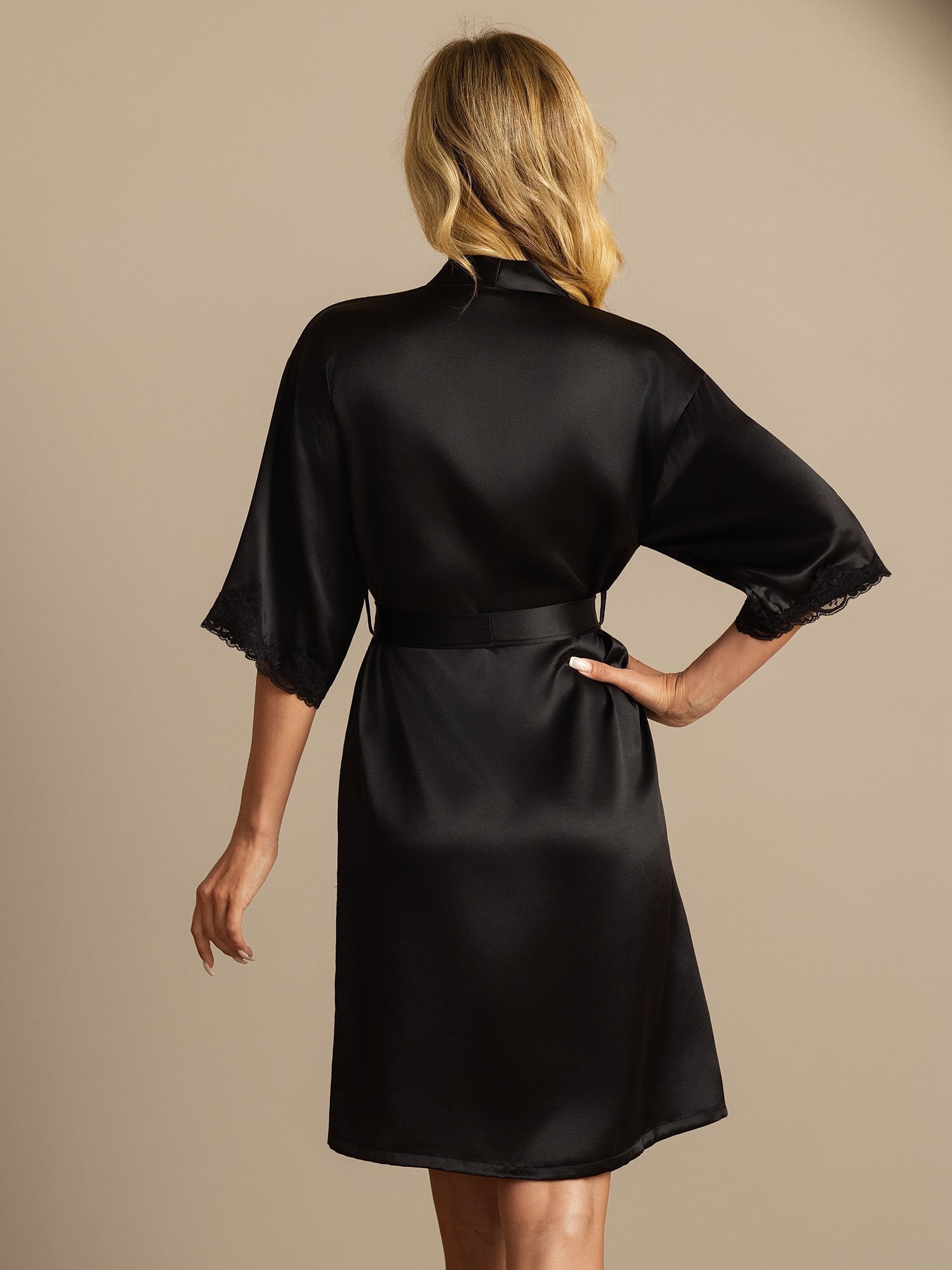 [Negro] SilkSilky-ES Half Sleeve Bata de mujer 002