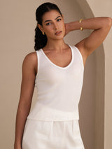 [Blanco] SilkSilky-ES Sleeveless Deep V Neck Top de tirantes 004