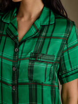[Cuadros Verdes] SilkSilky-ES Short Sleeve Notch Collar Pijamas de mujer 005