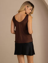 [Café] SilkSilky-ES Sleeveless V Neck Top de tirantes 002