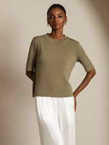 [Oliva Quemada] SilkSilky-ES Half Sleeve Crew Neck Camisetas de Mujer 005