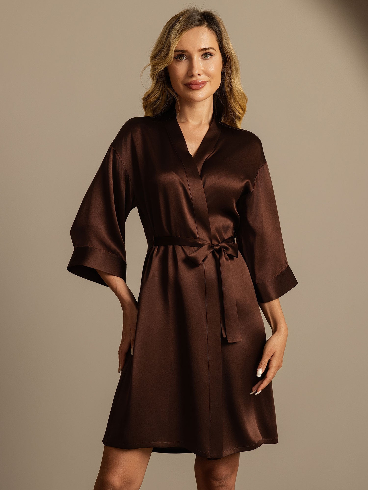 [Café] SilkSilky-ES Seda Pura Womens Robe 006,