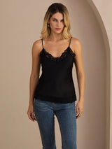 [Negro] SilkSilky-ES V Neck Top de tirantes 004