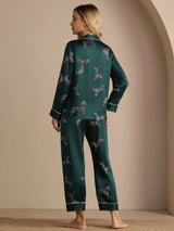 [Cebra Esmeralda] SilkSilky-ES Long Sleeve Lapel Collar Pijamas de mujer 002