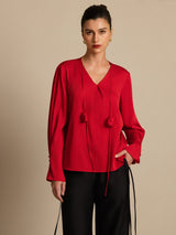 [Vino] SilkSilky-ES Long Sleeve V Neck Blusas 001