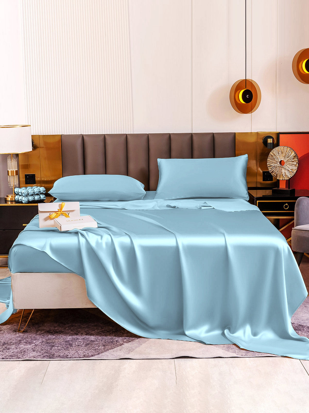 [Azul Claro] SilkSilky-ES 19Momme Seda Pura Bedding Set 005