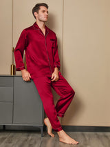 [Rojo] SilkSilky-ES Long Sleeve Lapel Collar Pijamas de hombre 001