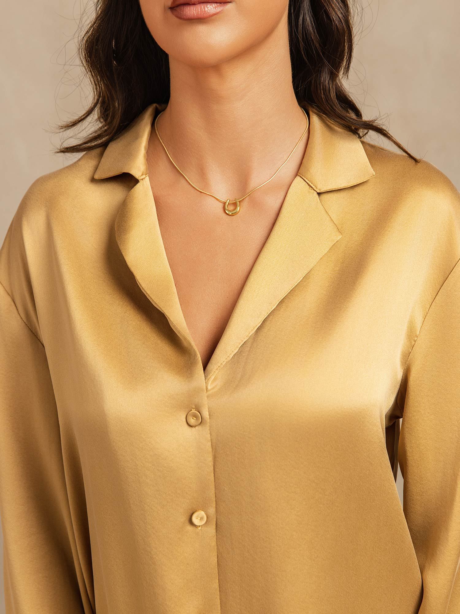 [MarrónClaro] SilkSilky-ES 19Momme Seda Escote V Pijamas de mujer 004