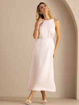 [Rosa Claro] SilkSilky-ES Sleeveless Crew Neck Vestido 004
