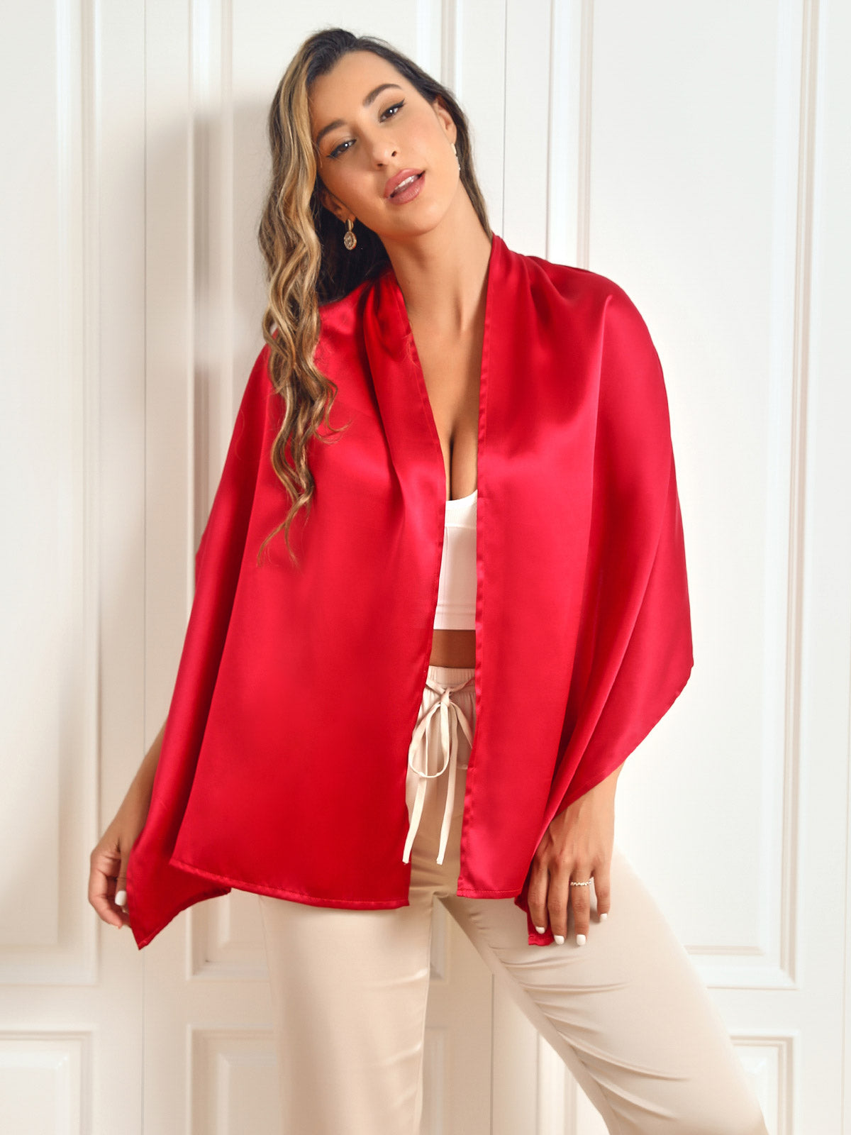 [Rojo] SilkSilky-ES Seda Pura Scarf 003