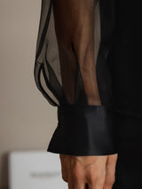 [Negro] SilkSilky-ES Long Sleeve Lapel Collar Blusas de Mujer 004