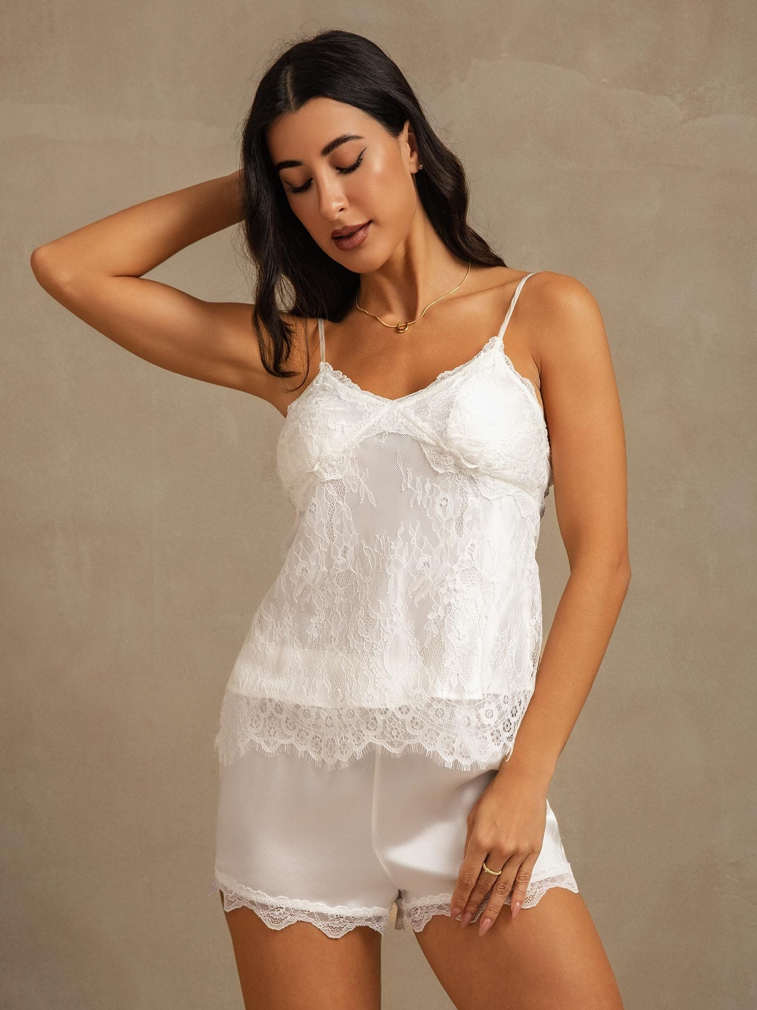 [Blanco] SilkSilky-ES Seda Pura Camisole Set 006