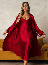 [Vino] SilkSilky-ES Long Sleeve V Neck Conjunto de camisón y bata 004