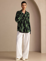 [Musgo Negro] SilkSilky-ES Long Sleeve Lapel Collar Blusa 005