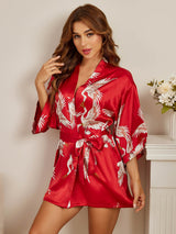 [Rojo Oscuro] SilkSilky-ES 3/4 Sleeve Bata de mujer 003