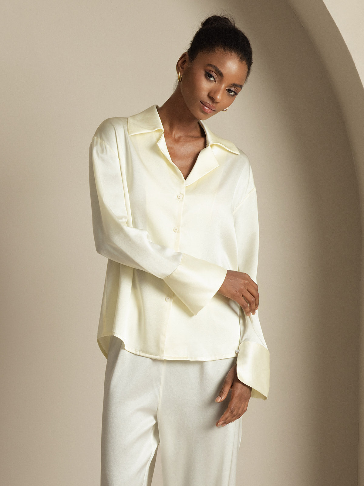 [Marfil] SilkSilky-ES 19Momme Seda Womens Shirt 006