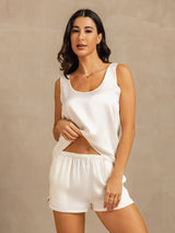 [Blanco] SilkSilky-ES 19Momme Sin mangas Escote Cuchara Pijamas de mujer 003