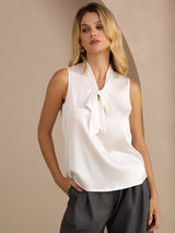 [Blanco] SilkSilky-ES Sleeveless Tie Neck Top de tirantes 001