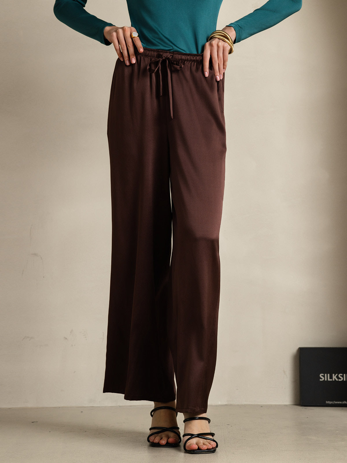 [Café] SilkSilky-ES Seda Pura Womens Pants 004