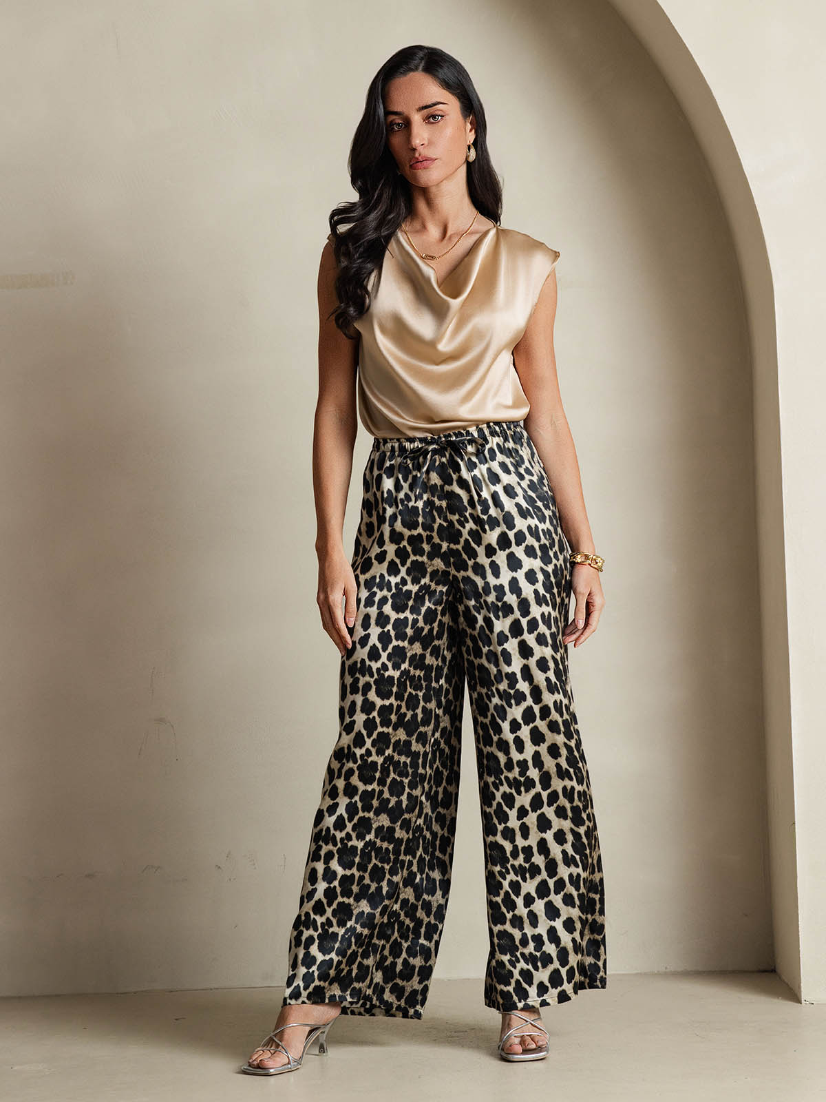 [Champán] SilkSilky-ES 19Momme Seda Sin mangas Womens T-Shirt 008