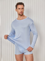 [Azul Claro] SilkSilky-ES Manga larga Cuello Redondo Camiseta de hombre 004