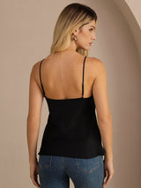 [Negro] SilkSilky-ES Spaghetti Strap V Neck Top de tirantes 002