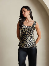 [Leopardo] SilkSilky-ES 19Momme Seda Cuello en U Top de tirantes 006,