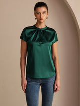 [Verde Oscuro] SilkSilky-ES Short Sleeve Blouse 001