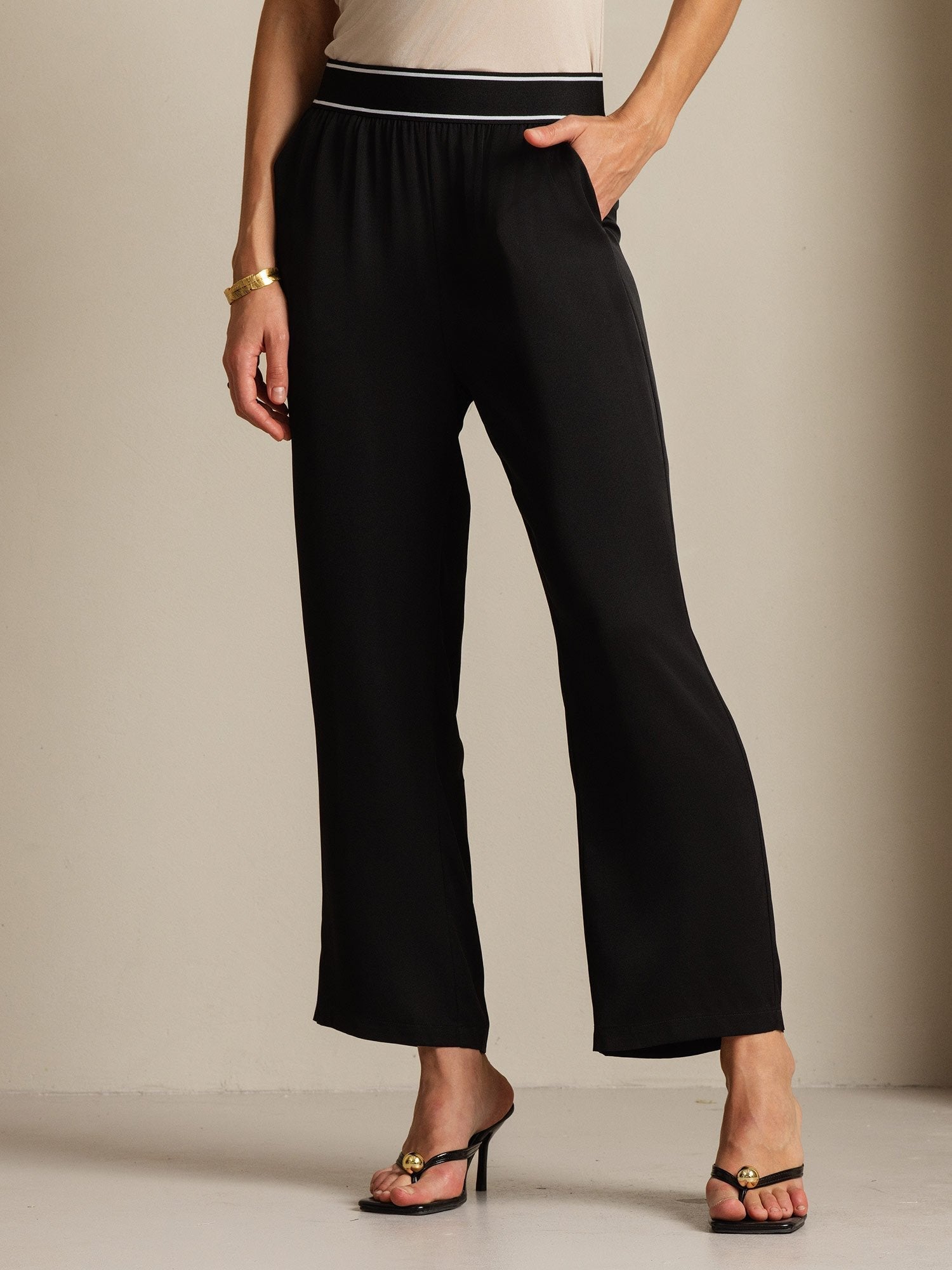 [Negro] SilkSilky-ES 22Momme Seda Womens Pants 008