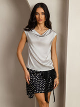 [Plata] SilkSilky-ES Cap Sleeve Cowl Neck Camisetas de Mujer 001