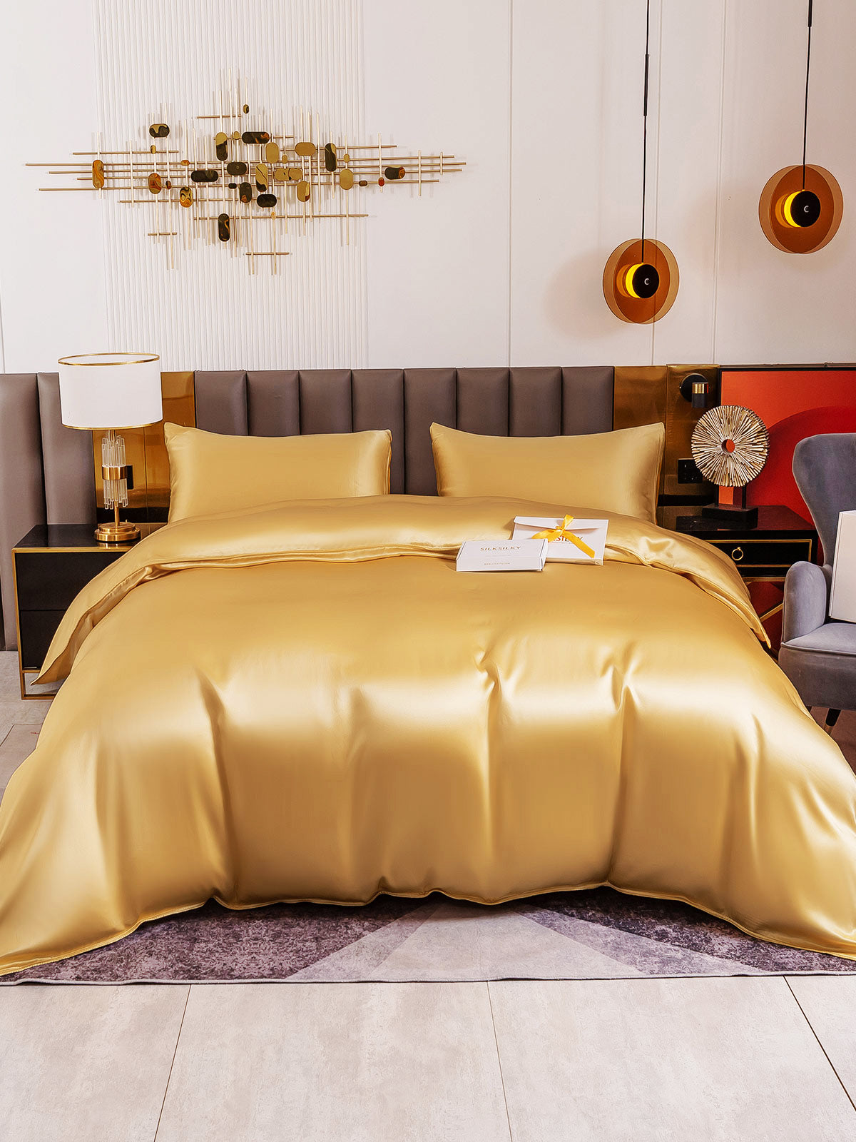 [Champán] SilkSilky-ES 19Momme Juego de ropa de cama 005