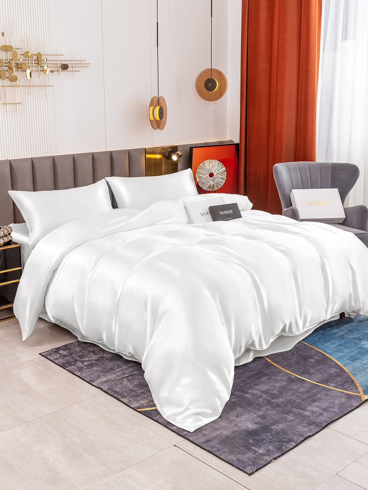 [Blanco] SilkSilky-ES 19Momme Juego de ropa de cama 001