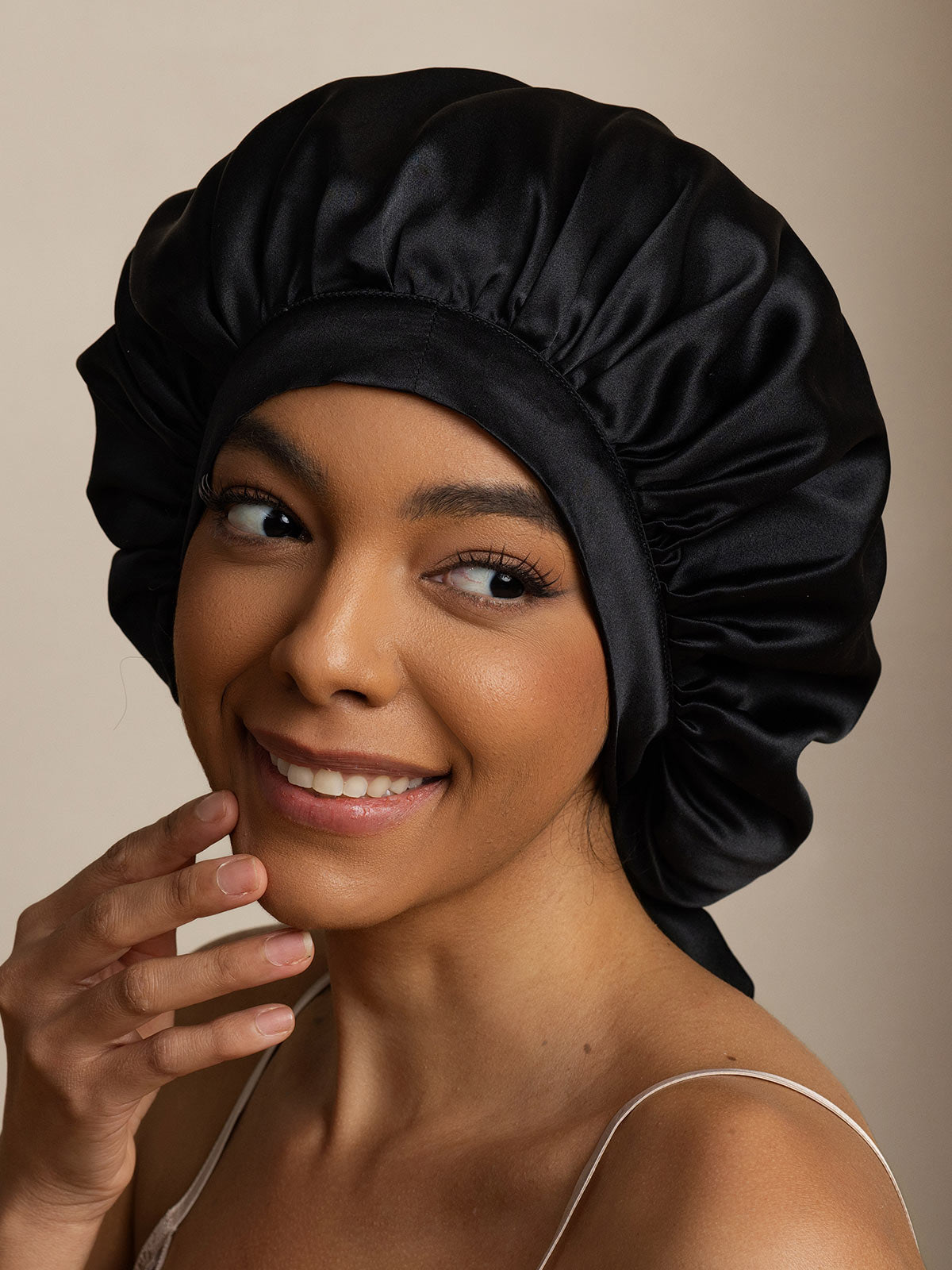 [Negro] SilkSilky-ES Seda Pura Sleep Cap 003