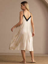[Beige Arroz] SilkSilky-ES V Neck Camisón 002