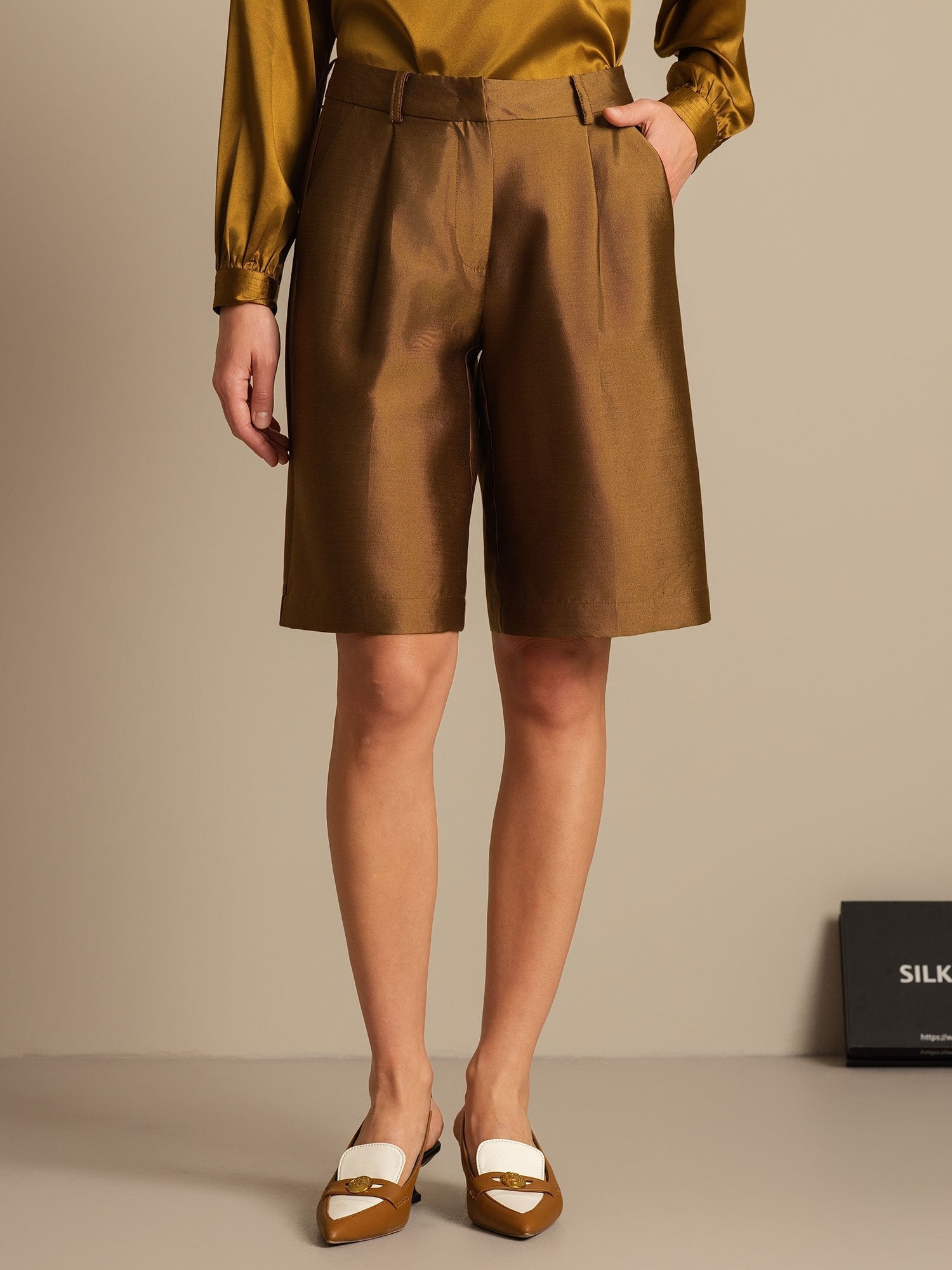 [Bronce] SilkSilky-ES 32Momme Silk-Wool Blend Womens Shorts 003,