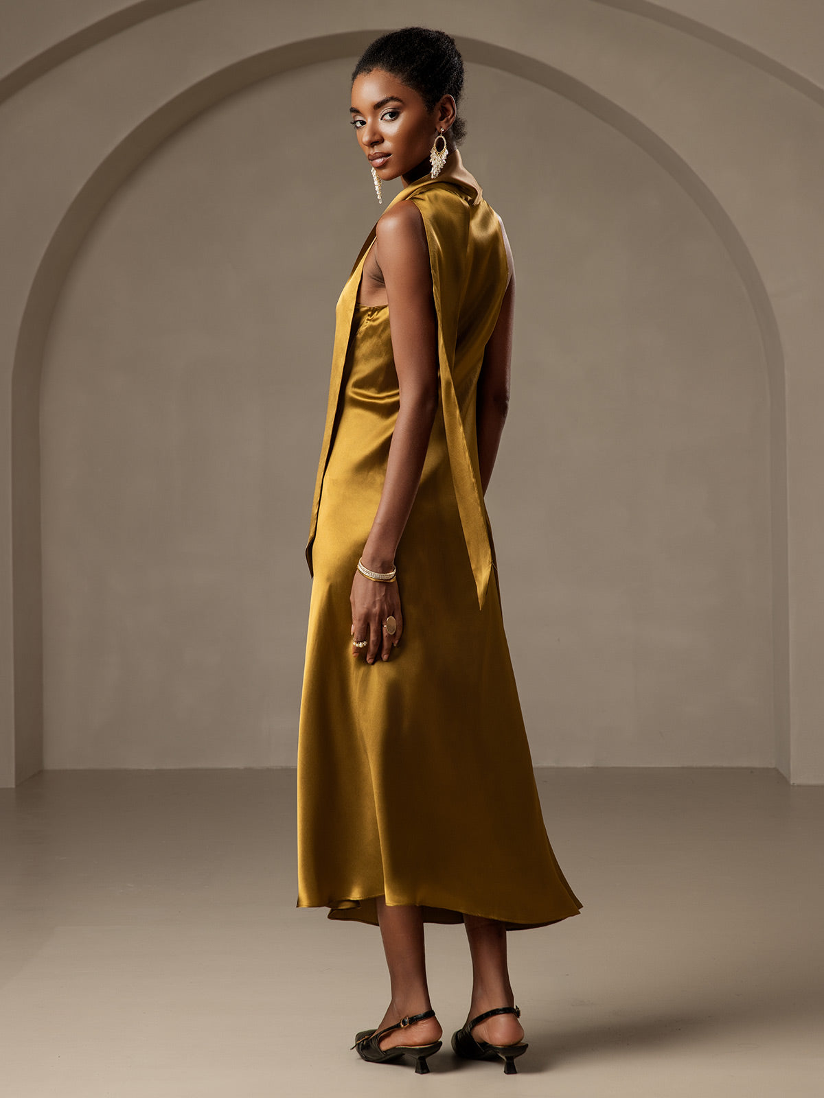 [Marrón] SilkSilky-ES 19Momme Sin mangas Vestido 004