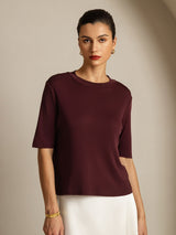 [Vino Windsor] SilkSilky-ES Half Sleeve Crew Neck Camisetas de Mujer 003